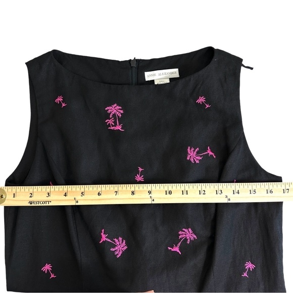 Annie Alexander Embroidered Linen Blend Palm Tree Dress in Black and Pink Size 8 - Picture 6 of 7